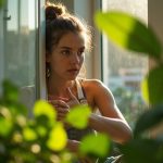 Young urban gardener adjusting a reflective panel among lush houseplants in a cozy, sun-dappled apartment corner